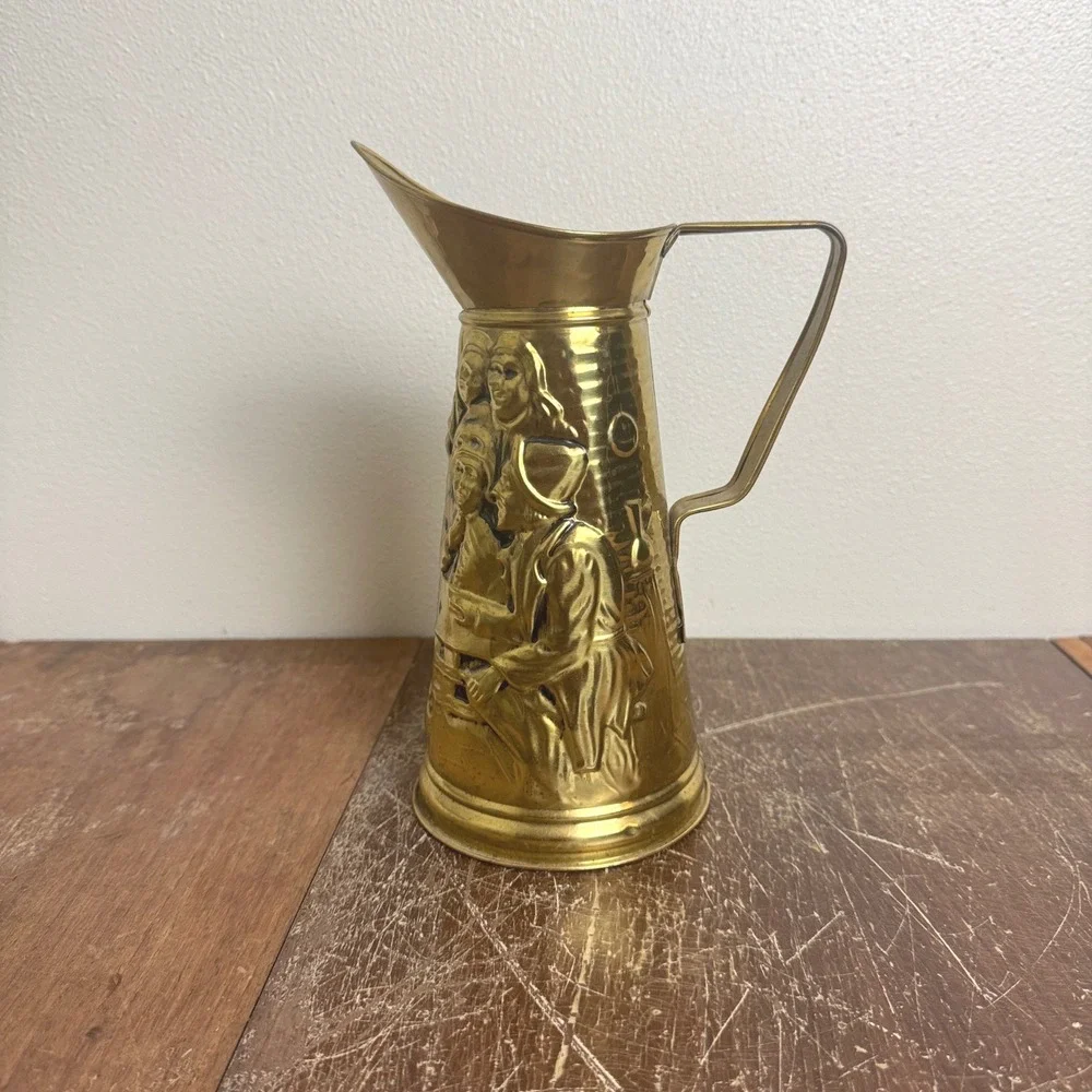 Vintage Brass Metal Embossed‎ Pub Scene Pitcher Made in England